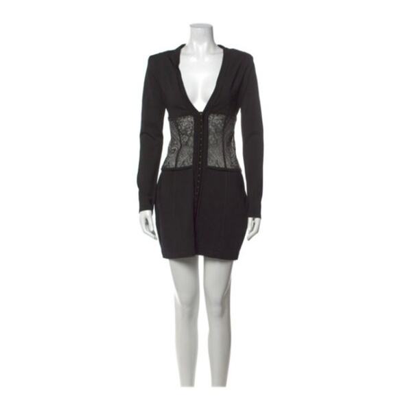 Balmain Dresses & Skirts - BALMAIN Black Paisley Lace Long Sleeve Corset Mini Dress Size 6